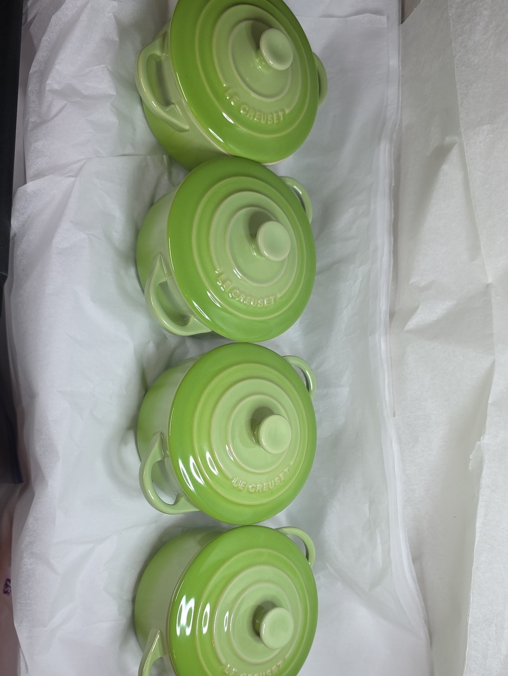 Le Creuset Mini Cocotte set of 4 in the color Kiwi